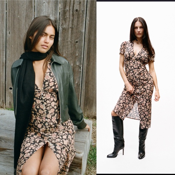 Realisation The Monica Silk Floral Midi Dress Fantasy Black Pink Small EUC - Picture 9 of 14